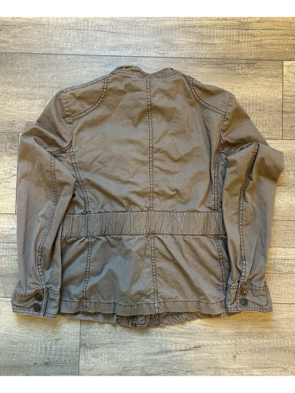 Ann Taylor LOFT Jacket Size 6 Brown Military Style Full Zip Belted Snap Pockets - Picture 3 of 10